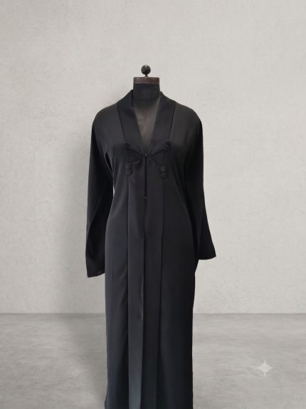 Classic Black Trench-Style Abaya with Loop Closures