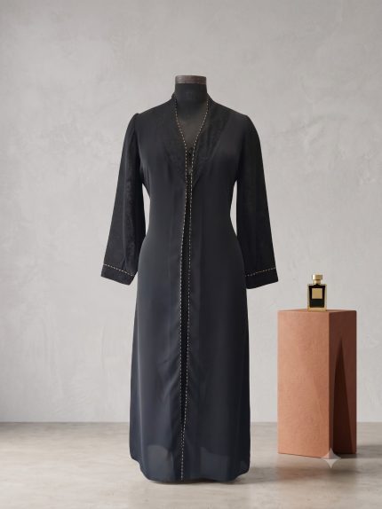 Noir Elegance Brocade & Gold Chain Abaya