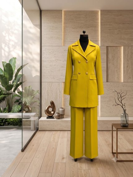 Luxe Chartreuse Double-Breasted Monto & Wide-Leg Trouser Set