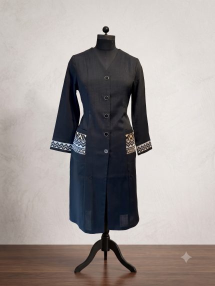 Geometric Aztec Border V-Neck Button-Down Monto Tunic Coat