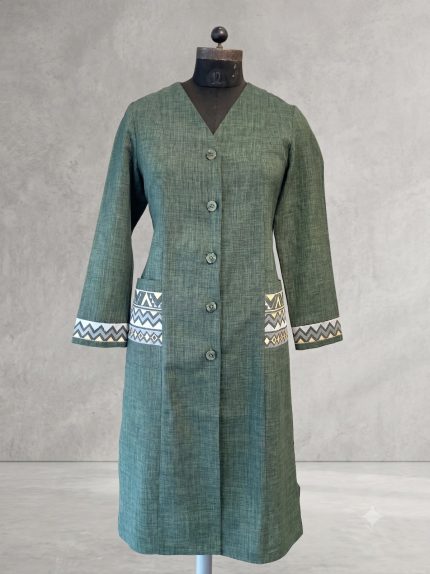 Teal Green Geometric Embroidered Tunic Coat
