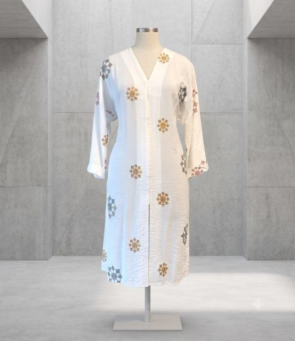Embroidered Crinkle Cotton Monto Coat – Pristine White