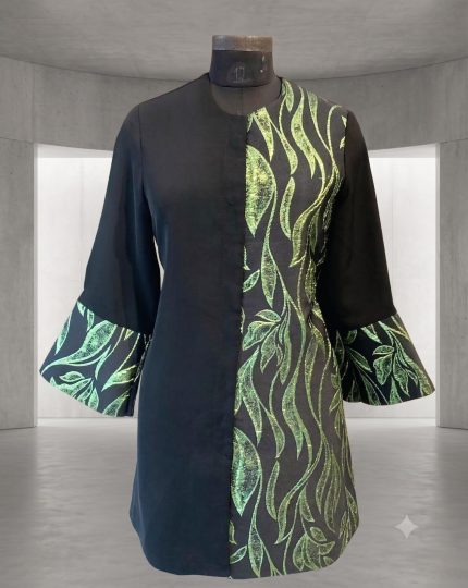 Split Brocade Accent Monto Coat – Emerald Foliage & Noir
