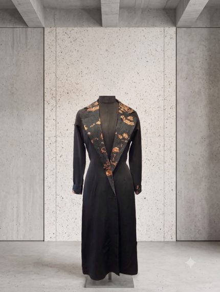 Luxe Metallic Lapel Longline Monto Coat – Bronze Brocade & Noir