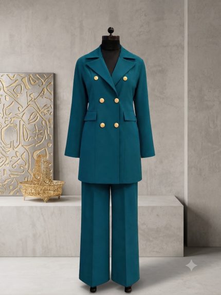 Double-Breasted Gold-Button Trouser Suit Monto – Deep Teal