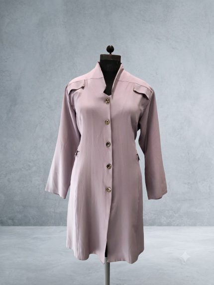 Architectural Stand-Collar Tailored Coat Dress – Muted Mauve
