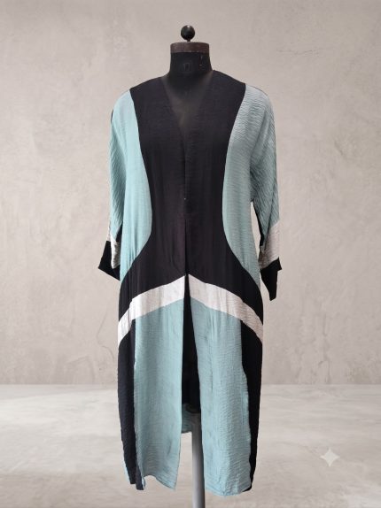 Abstract Geometric Crinkle Kimono Duster – Mint & Obsidian