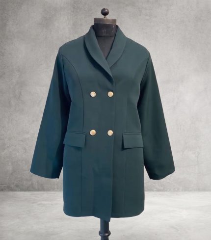 Luxe Gold-Button Double-Breasted Monto Coat – Emerald Green