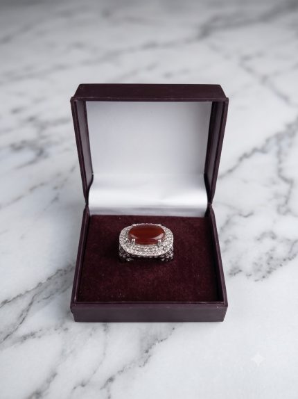 Royal Grand Oval Red Aqeeq Double Halo Statement Ring