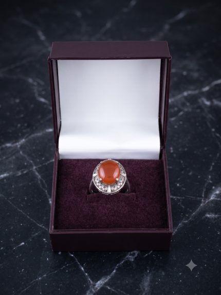 Majestic Oval Red Aqeeq Compass Halo Ring