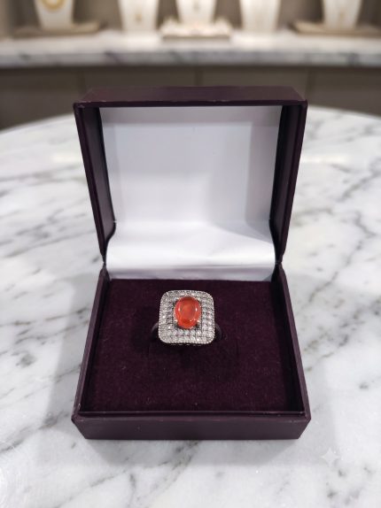 Exquisite Cushion Halo Orange Carnelian Ring