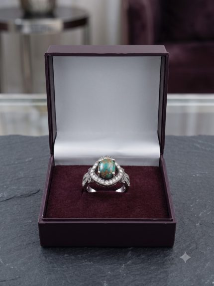 Imperial Marquise Diamond-Halo Natural Matrix Firoza Ring