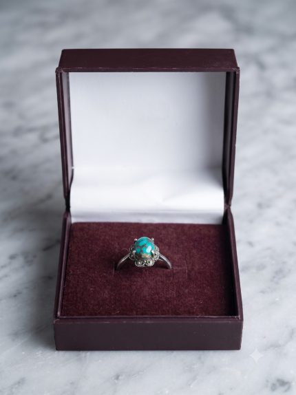Vintage Scalloped Flower Natural Matrix Firoza Ring