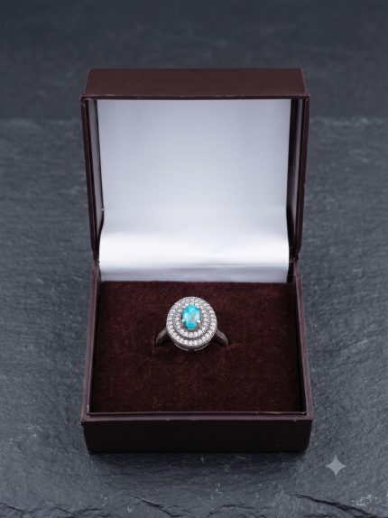 Double Halo Oval Natural Firoza Ring
