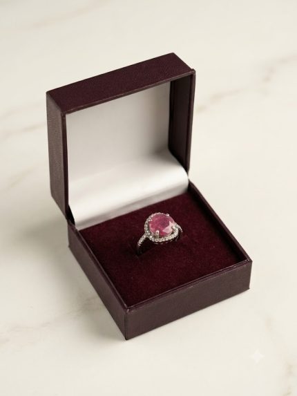 Vintage Halo Natural Ruby Ring in Sterling Silver